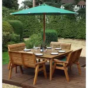 Image of Charles Taylor Eight Seater Square Table Set with 4 Benches and Parasol, Green