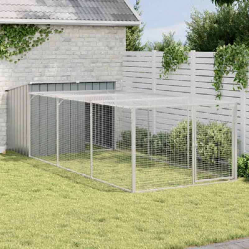 Image of VIDAXL Dog House with Run Anthracite 153x396x110cm Galvanised Steel Vidaxl 8721012367241
