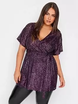 Image of Yours Sequin Wrap Top, Purple, Size 14, Women