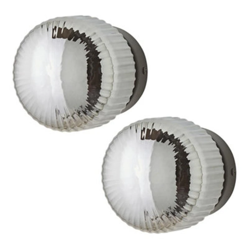 Image of ValueLights ValueLights Calpe Pair of Small Ribbed Glass Flush Ceiling Wall Lights with Bulbs in Black One Size Unisex 5059406071485