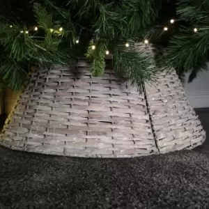 image of 28/57cm Everlands KD Willow Christmas Tree Skirt Wicker Rattan - Small Grey Wash