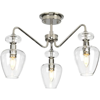 Image of Elstead - Armand 3 Light Semi Flush, Polished Nickel, Glass Shade