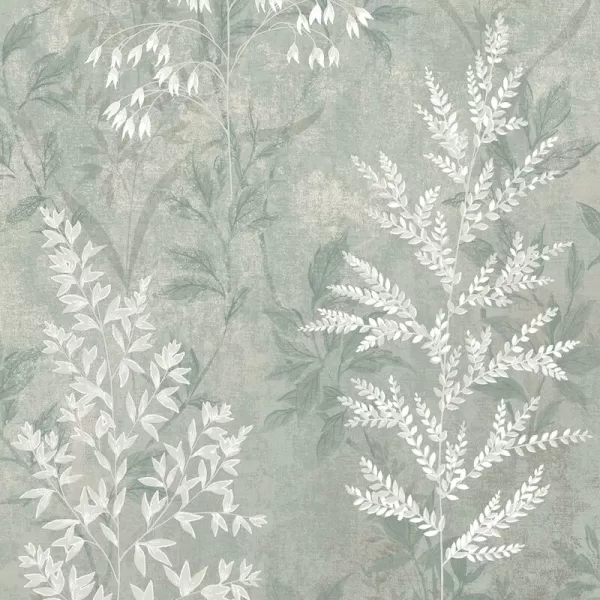 Image of Rasch - Texture Effect Sage Green Garden Wallpaper Floral Metallic Feature Wall