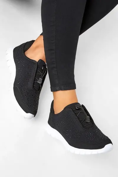 Image of Yours Wide and Extra Wide Fit Embellished Drawcord Trainers Off White