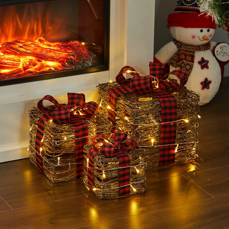 Image of LIFE IDEAS Set of Three Woven Christmas Decorative Gift Boxes Red unisex One size