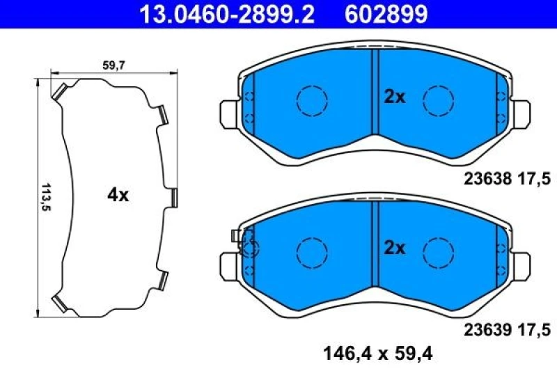 Image of ATE 13.0460-2899.2 Brake pad set with acoustic wear warning, with anti-squeak plate Brake Pad Set,disc brake (402)