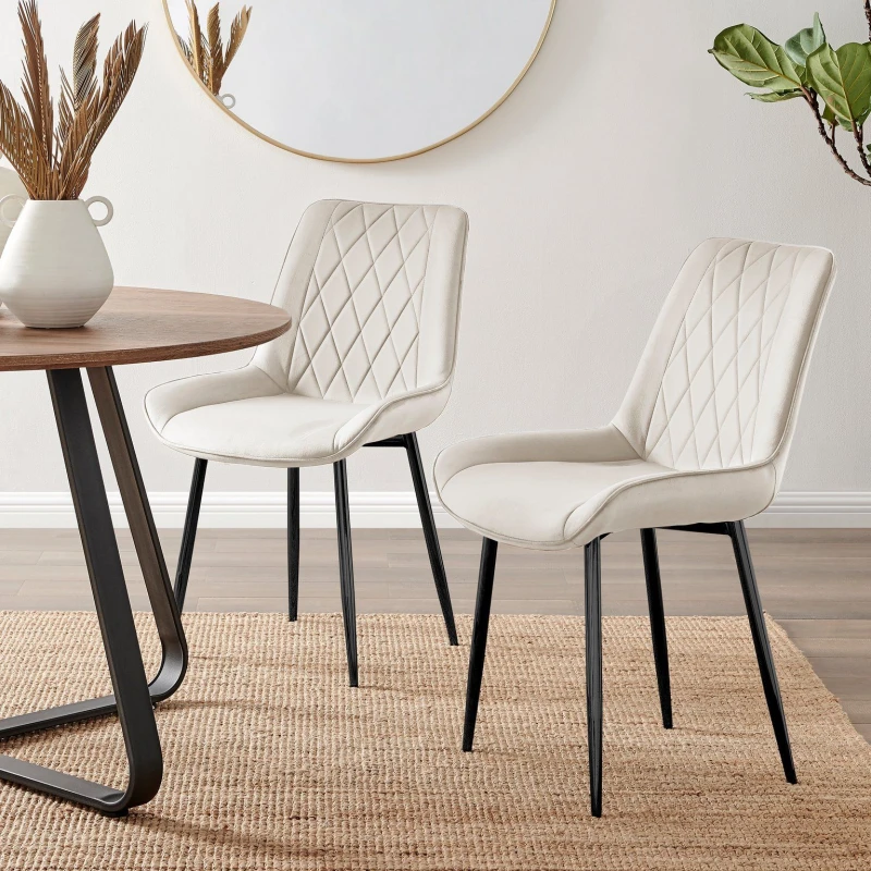 Image of FurnitureboxUK FurnitureboxUK Set of 2 Pesaro Luxury Velvet Dining Chairs With Diamond Stitched Back And Black Metal Legs in Cream Cream One Size Unis