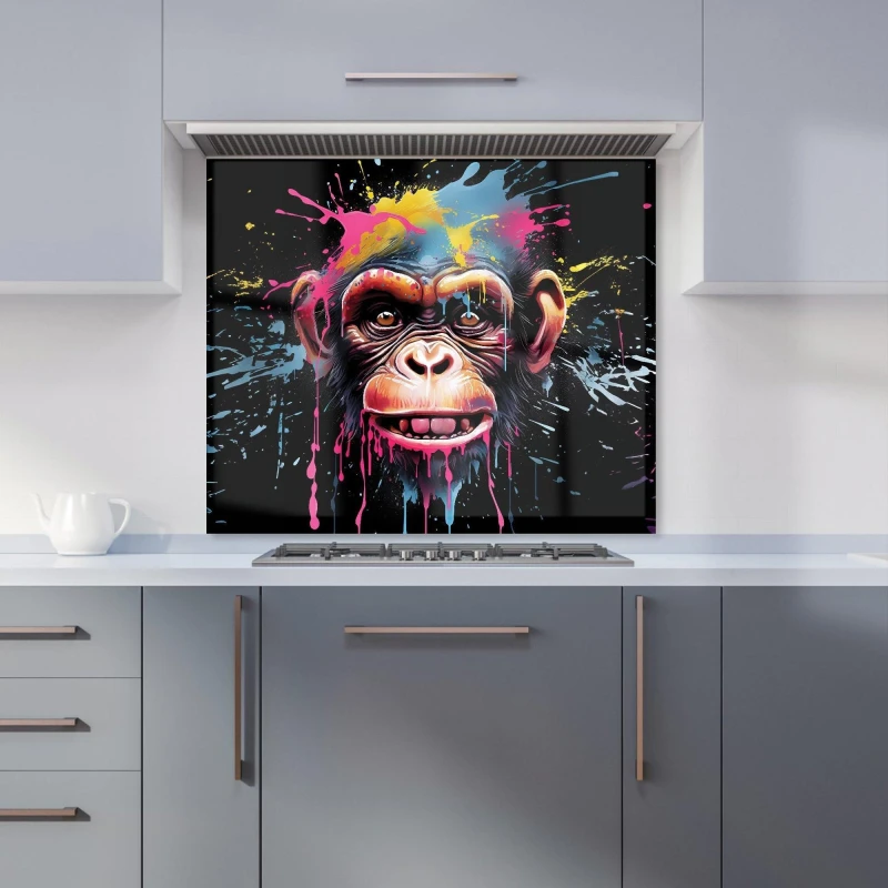 Image of Warren Reed - Designer Multi Coloured Monkey Face Splashart Kitchen Splashback in Blue Size: 600mm x 750mm Blue Unisex 600mm x 750mm