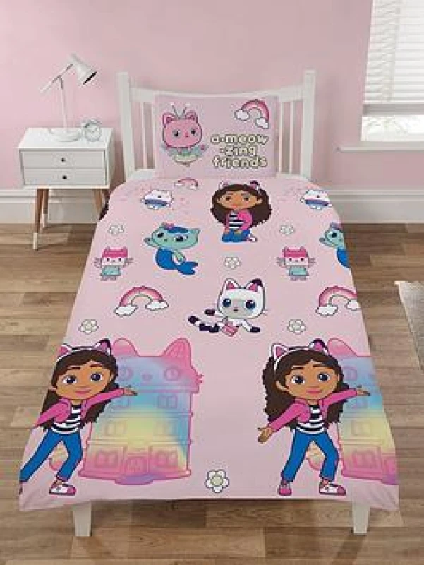 Image of Gabbys Dollhouse Rainbow House Duvet Set Multi WPJ6S Unisex Junior,Single