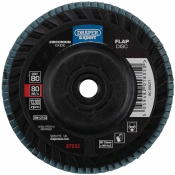 Image of Expert Zirconium Oxide Flap Disc, 115mm, M14, 80 Grit [87232] - Draper