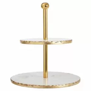 image of Interiors by PH Maison 2 Tier Cake Stand - White Marble With Gold Finish