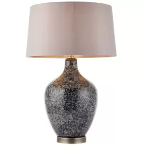 image of Classic Style Table Lamp Light Black & Grey Speckled Glass & Mink Silk Shade