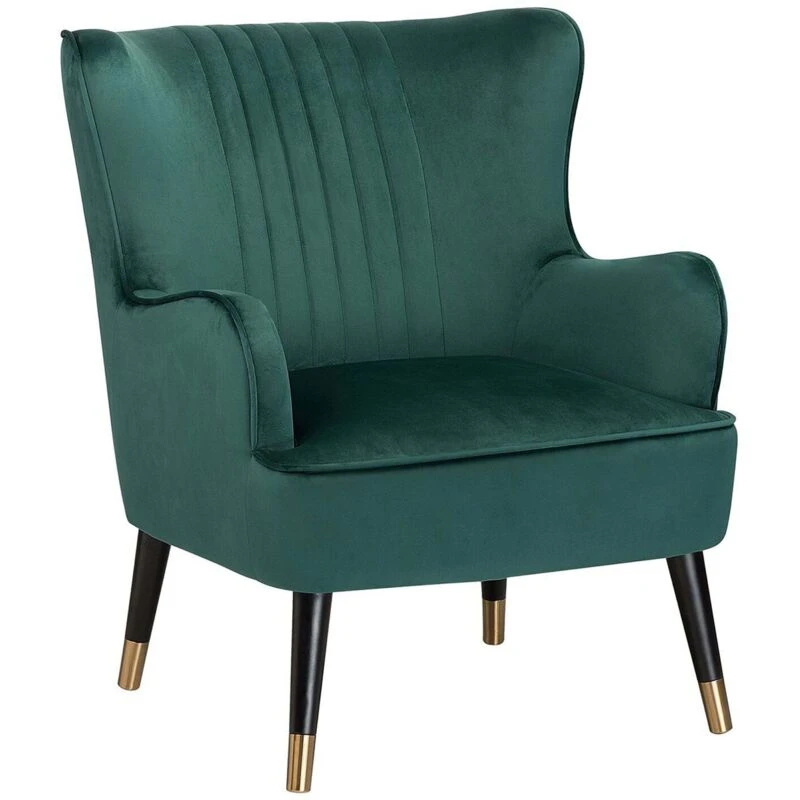 Image of Beliani Wingback Chair Varberg Velvet Emerald Green