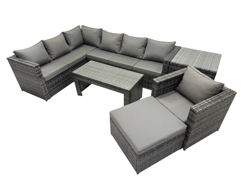 Image of Fimous 6 Pieces Garden Furniture Corner Sofa Set & Big Footstool Side Table in Dark Grey Dark Grey Unisex