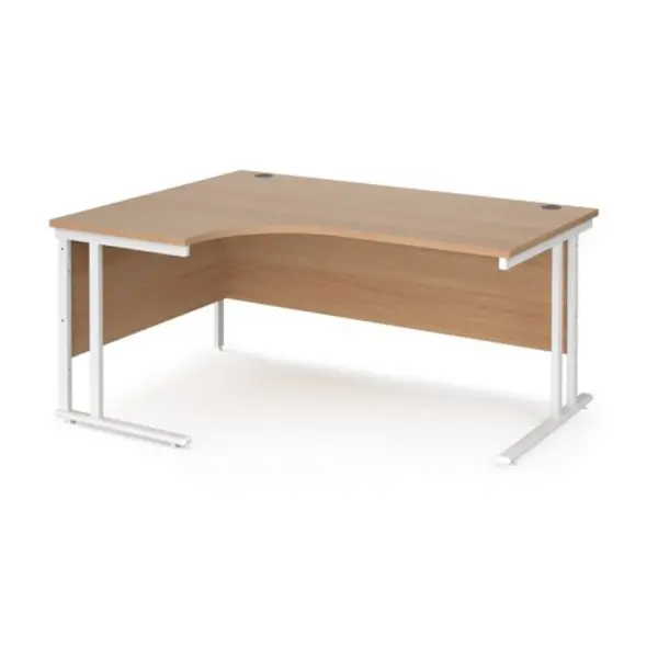 image of Office Desk Left Hand Corner Desk 1600mm Beech Top With White Frame 1200mm Depth Maestro 25 MC16ELWHB