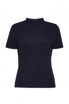 Image of French Connection Ripple Funnel Neck Jersey Top Blue