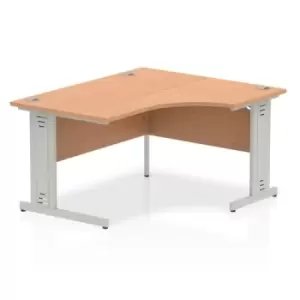 image of Impulse 1400mm Right Crescent Desk Oak Top Silver Cable Managed Leg