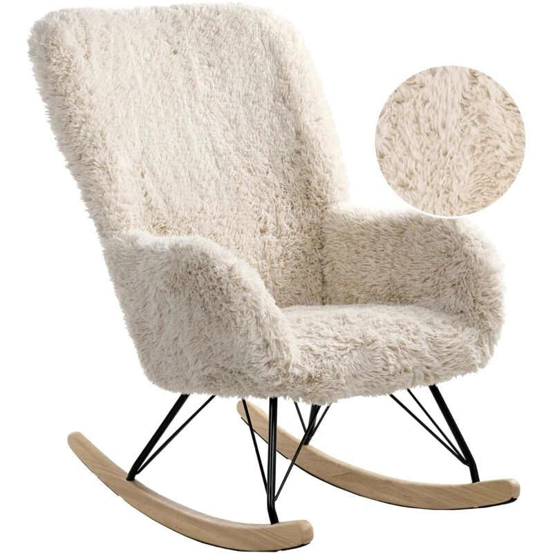 Image of Beliani Rocking Chair Akra Faux Fur Light Beige