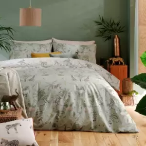 Image of Furn. Serengeti Animals Reversible Duvet Cover and Pillowcase Set Grey/Yellow/Pink