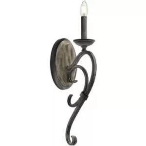 image of Wall Light Gently Curved Metalwork Weathered Zinc & Grey Wood Veneer LED E14 60W