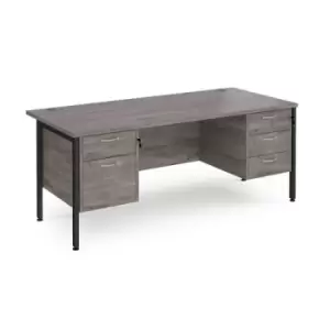 image of Maestro 25 straight desk 1800mm x 800mm with 2 and 3 drawer pedestals - Black H-frame leg and grey oak top