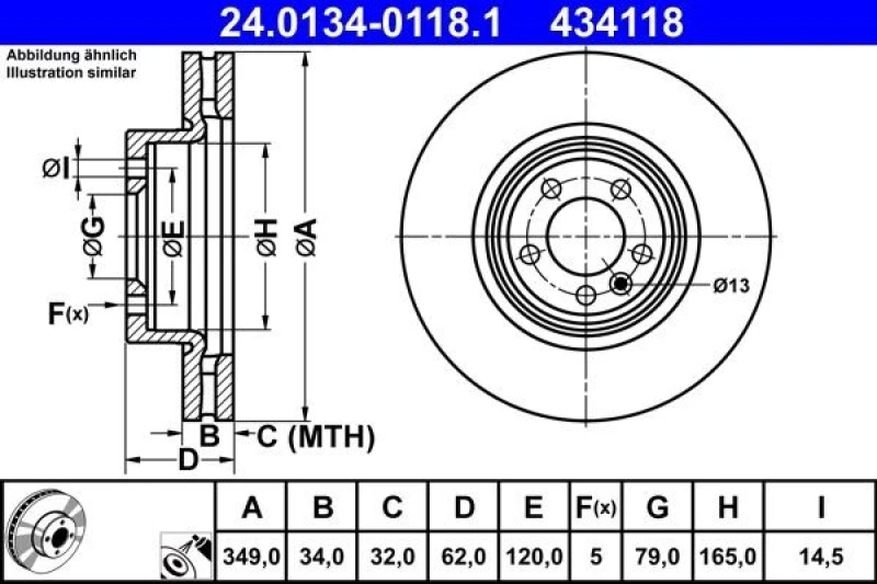 Image of Brake disc ATE 24.0134-0118.1