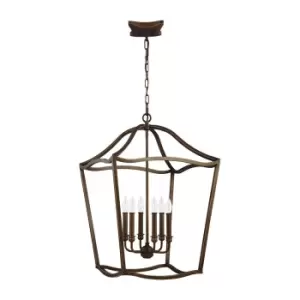 Image of 6 Bulb Ceiling Pendant Light Fitting Painted Aged Brass Finish LED E14 60W Bulb