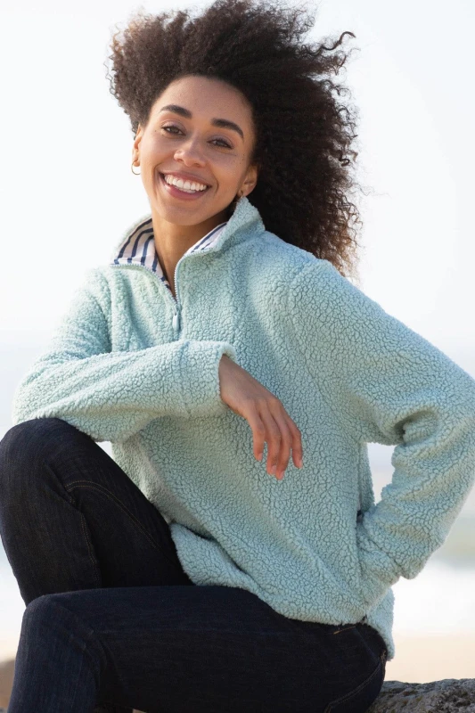 Image of Kite Womens Purbeck 1/4 Zip Teddy Fleece Soft Thyme in Green Size: Small Green Female S