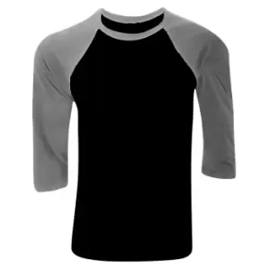 image of Canvas Mens 3/4 Sleeve Baseball T-Shirt (2XL) (Black/ Deep Heather Grey)