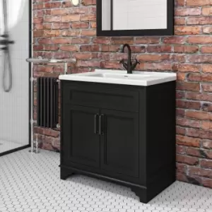 image of 800mm Black Freestanding Vanity Unit with Basin - Camden