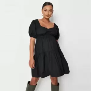 Missguided Front Shirt Dress Ls Monogram - Black