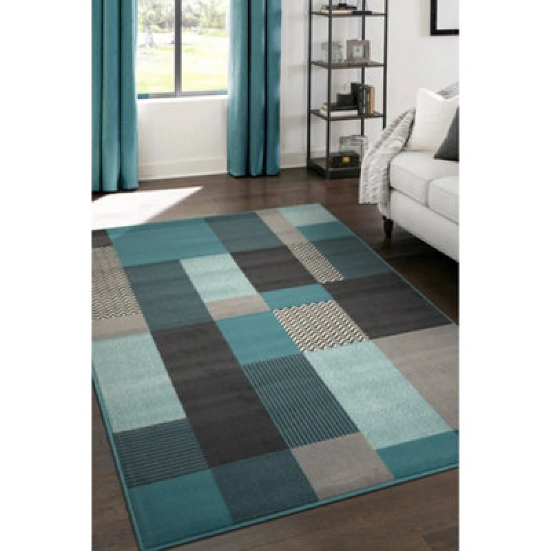 Image of Melrose Colorama Montreal Blue Teal Square Design Medium Indoor Area Rug 120/170Cm