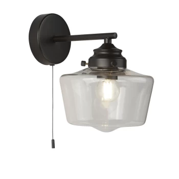 image of School House 1 Light Wall Light , Black, Opal Glass IP44