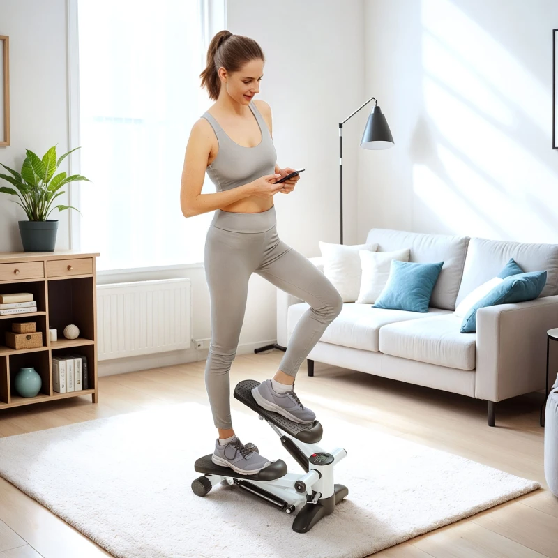 Image of SPORTNOW Mini Stepper Machine with LCD Monitor and Non-Slip Pedals, White White