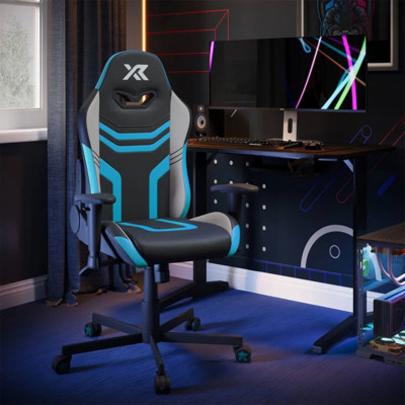 Image of X Rocker Agility Compact Ergonomic PC Gaming Chair For Juniors - Black / Blue