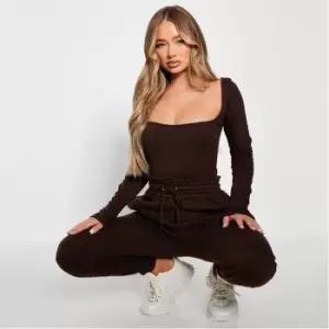 Image of I Saw It First Rib Square Neck Bodysuit - Brown