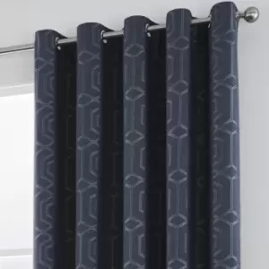 image of Curtina Camberwell Navy Eyelet Curtains Navy (Blue)