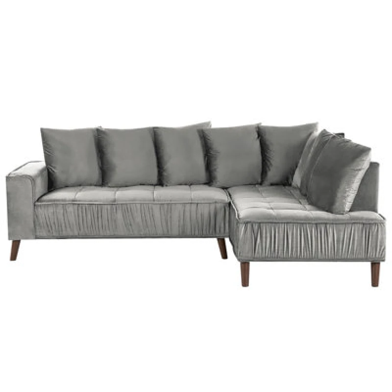 Image of Beliani Corner Sofa 3 Seater Grena Velvet Light Grey Left Hand