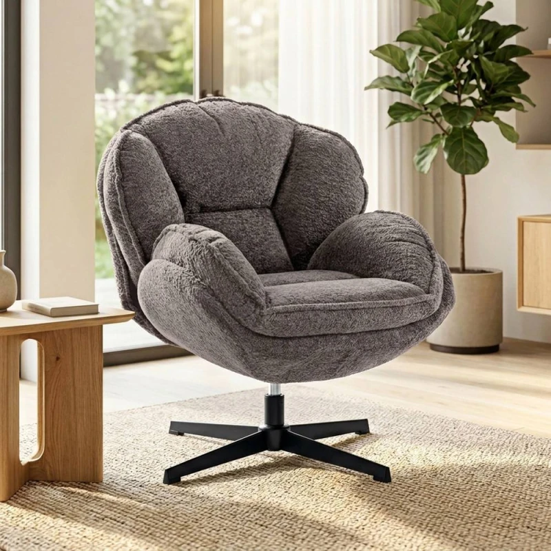 Image of HOMCOM Accent Chair with 360° Swivel for Living Room in Grey Size: Armchair Grey Unisex Armchair