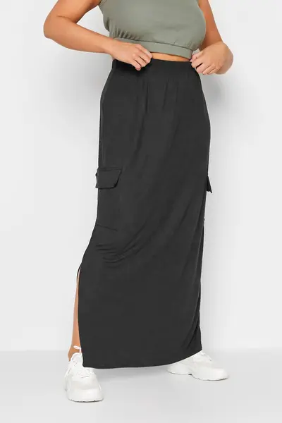 Image of Yours Maxi Cargo Skirt Black