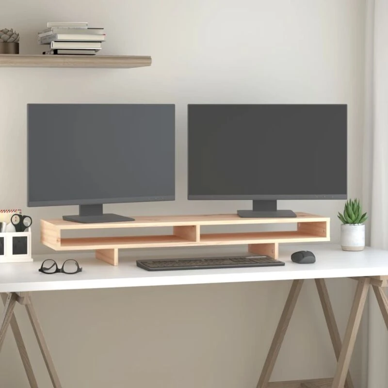 Image of vidaXL Monitor Stand 100X27X14cm Solid Wood Pine, Brown 814004