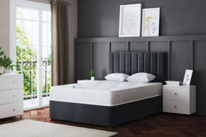 Image of DS Living Amelia Upholstered Steel Panel Divan Bed with Headboard Grey