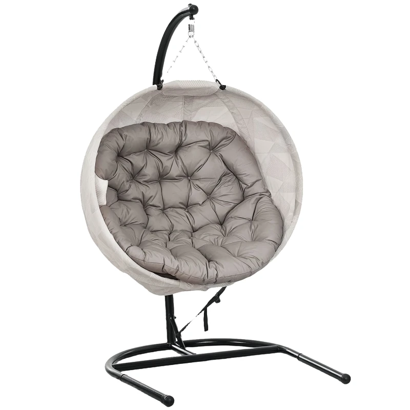 Image of Outsunny Hanging Egg Chair Outdoor Indoor Swing Chair, Folding Basket, Sand Brown