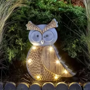 image of 38cm Solar Power Novelty Woodstone LED Owl Ornament Outdoor Garden Decoration