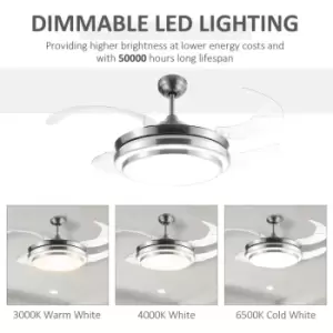 Image of Retractable Ceiling Fan w/ Light, Dimmable LED lighting Fan for Bedroom - Homcom