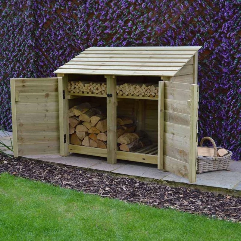 Image of Rutland County Garden Furniture Ltd Cottesmore 4ft Log Store with Doors & Kindling Shelf, W150 cm, Green Green Unisex