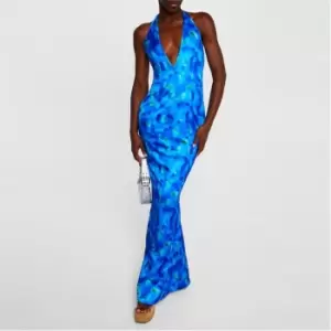 Missguided Plunge Neck Satin Fishtail Maxi Dress - Blue