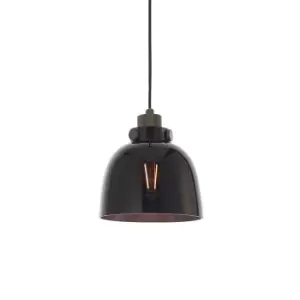 image of Industrial Ceiling Pendant Light Fitting - Matt Black & Black Tinted Glass