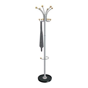 image of Hat and Coat Stand Metallic Tubular Steel with Umbrella Holder 6 Pegs and 6 Hooks