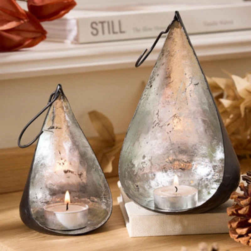 Image of Dibor Set of 2 Black & Silver Christmas Decoration Tealight Candle Holder Black Unisex